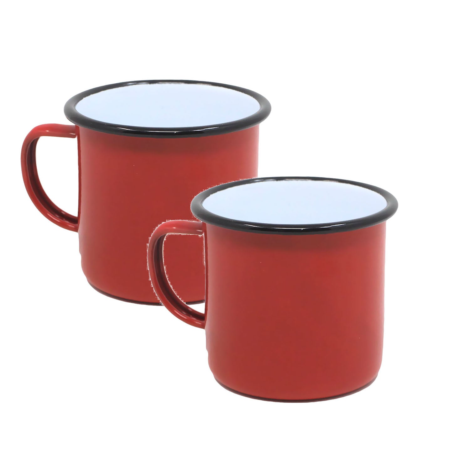 2pcs Falcon Red Black Rim 500ml Enamel Mugs