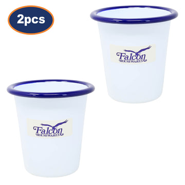 2Pcs 8cm White Enamel Tumblers with Blue Rim