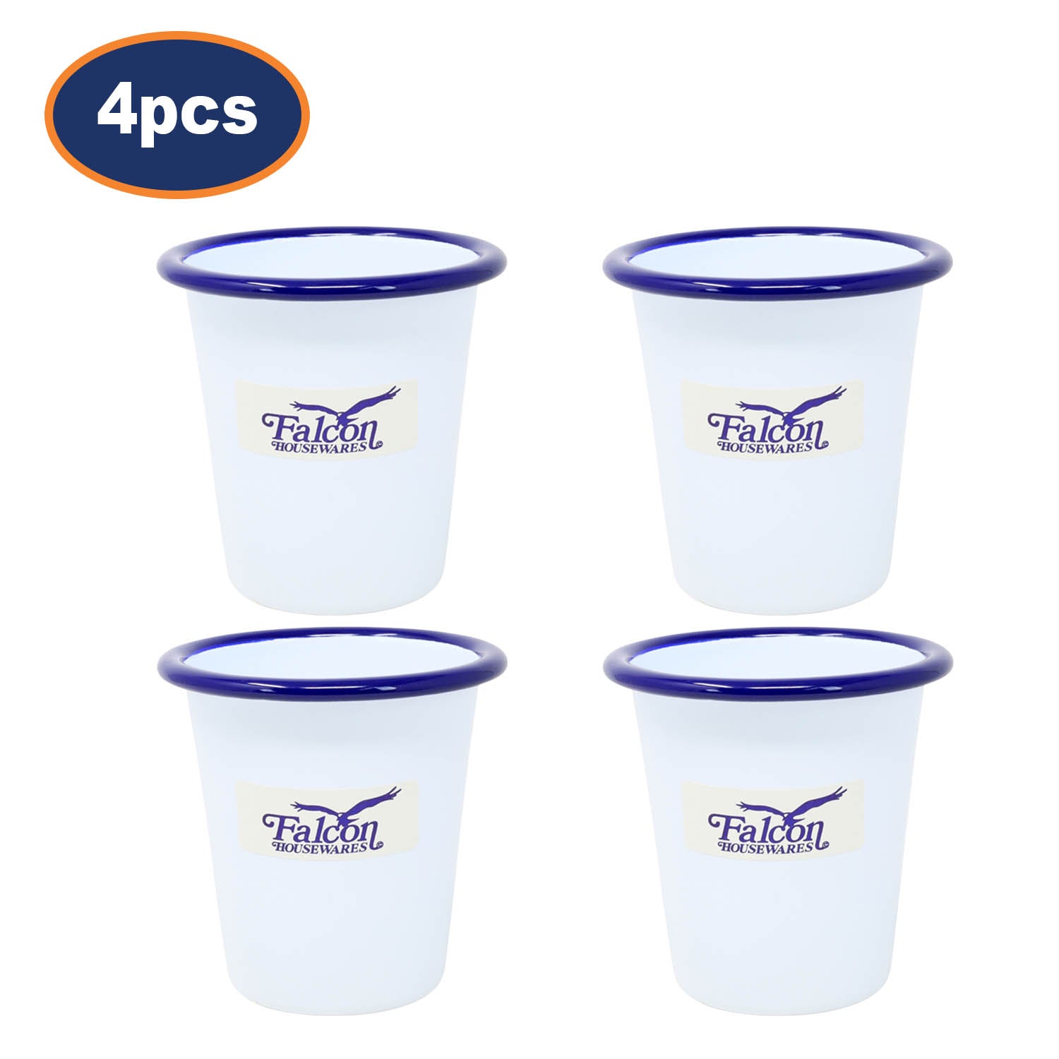 4Pcs 8cm White Enamel Tumblers with Blue Rim