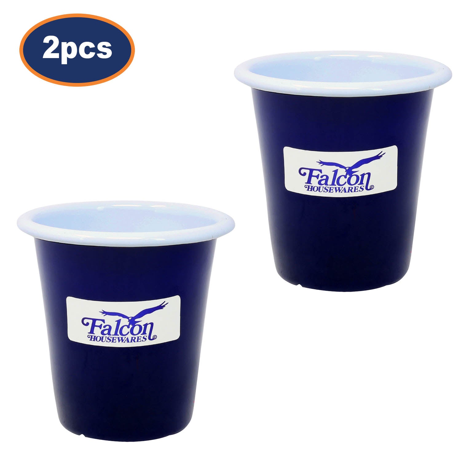 2Pcs 8cm Blue Enamel Tumblers with White Rim