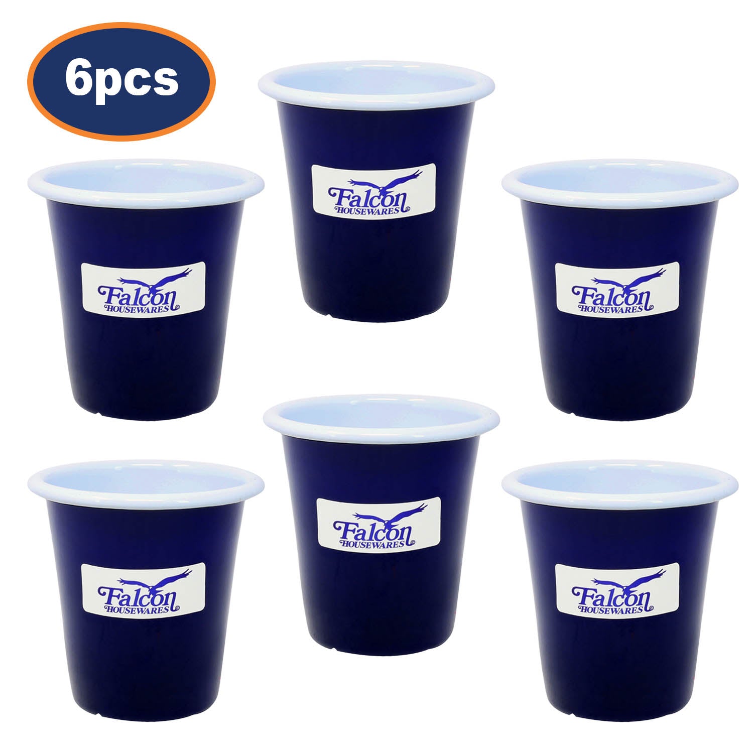 6Pcs 8cm Blue Enamel Tumblers with White Rim