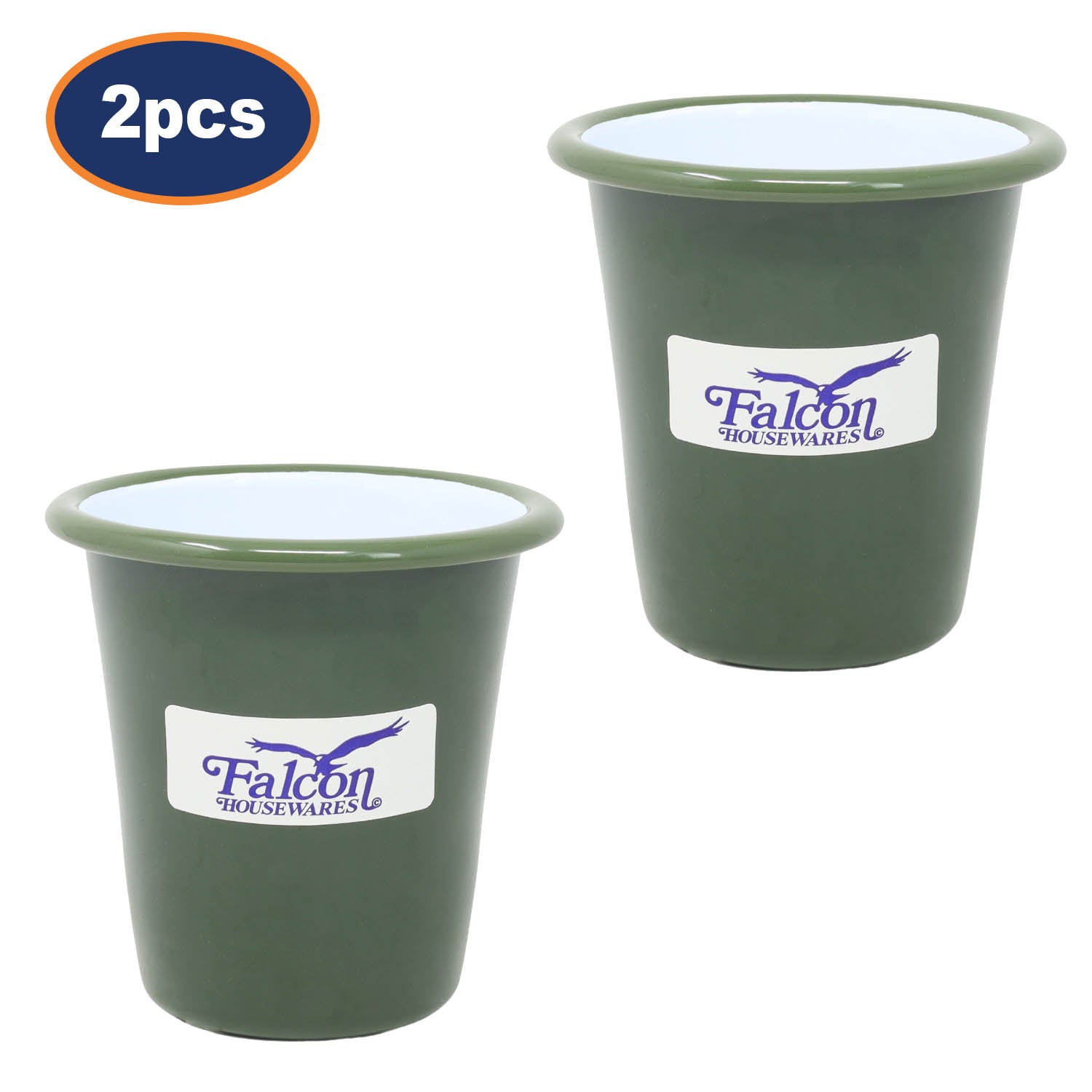 2Pcs 8cm Green Enamel Tumblers with Green Moss Rim