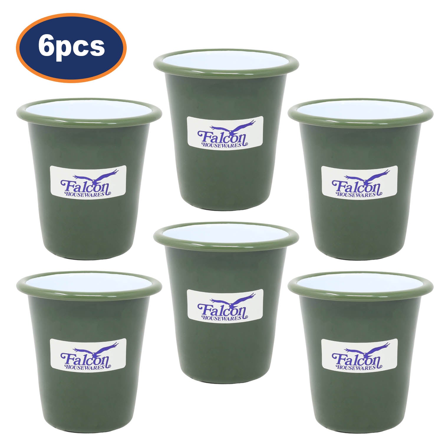6Pcs 8cm Green Enamel Tumblers with Green Moss Rim