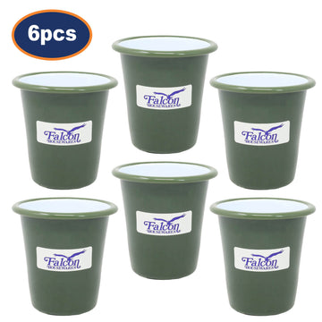 6Pcs 8cm Green Enamel Tumblers with Green Moss Rim