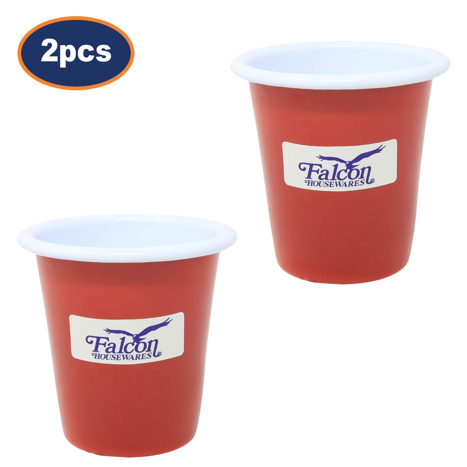 2Pcs 8cm Red Enamel Tumblers with White Rim