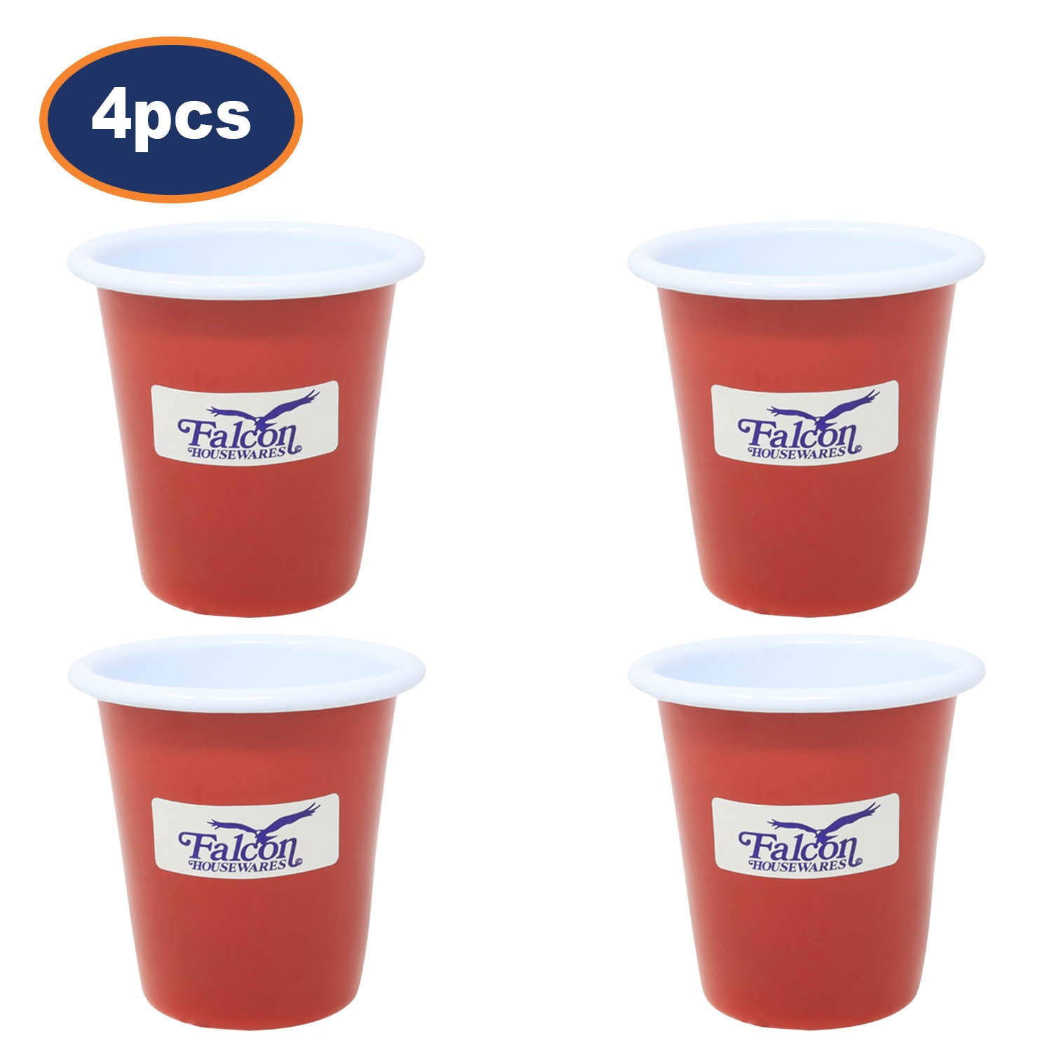 4Pcs 8cm Red Enamel Tumblers with White Rim