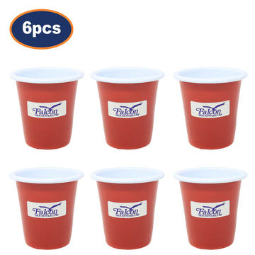 6Pcs 8cm Red Enamel Tumblers with White Rim