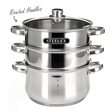 24cm Steelex 3-Tier Steamer Stainless Steel Stock Pot
