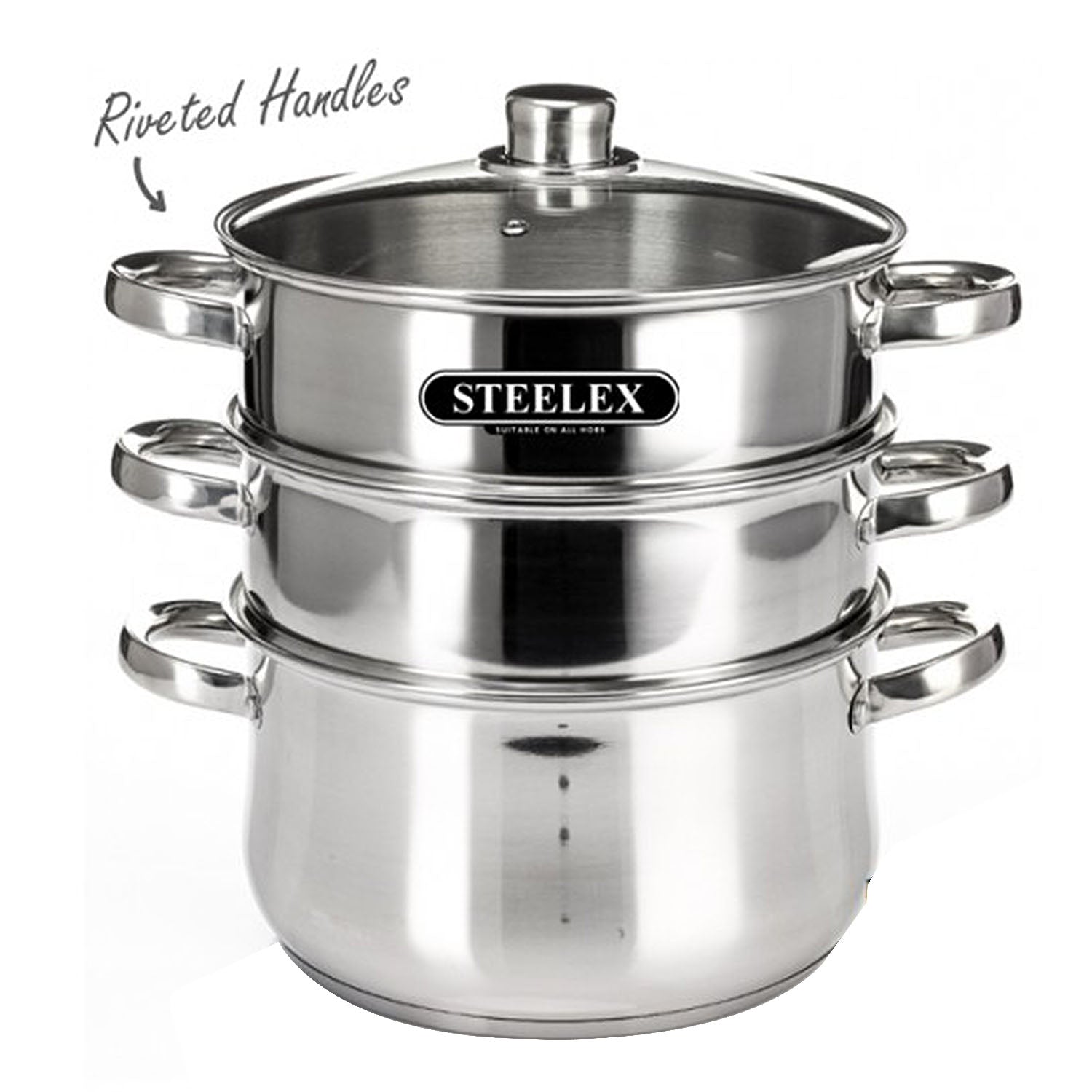 24cm Steelex 3-Tier Steamer Stainless Steel Stock Pot