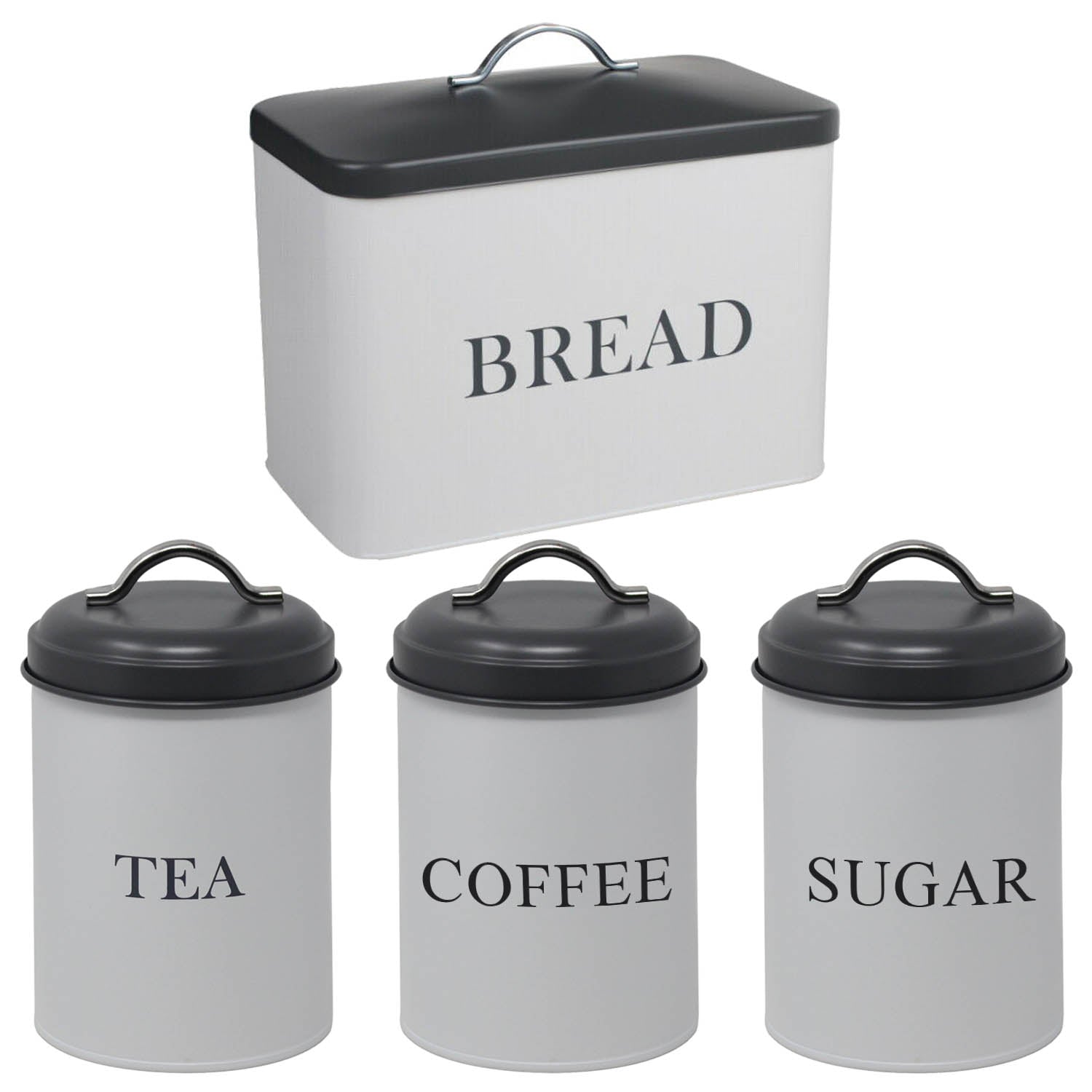 4pcs White & Grey Minimalist Tin Canisters w/ Airtight Lid