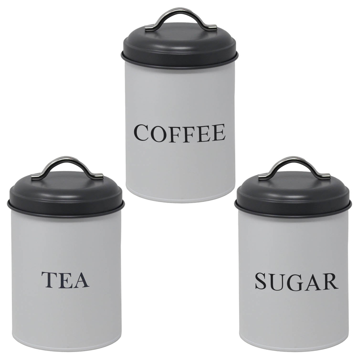 3pcs White & Grey Minimalist Tin Canisters w/ Airtight Lid