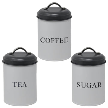 3pcs White & Grey Minimalist Tin Canisters w/ Airtight Lid