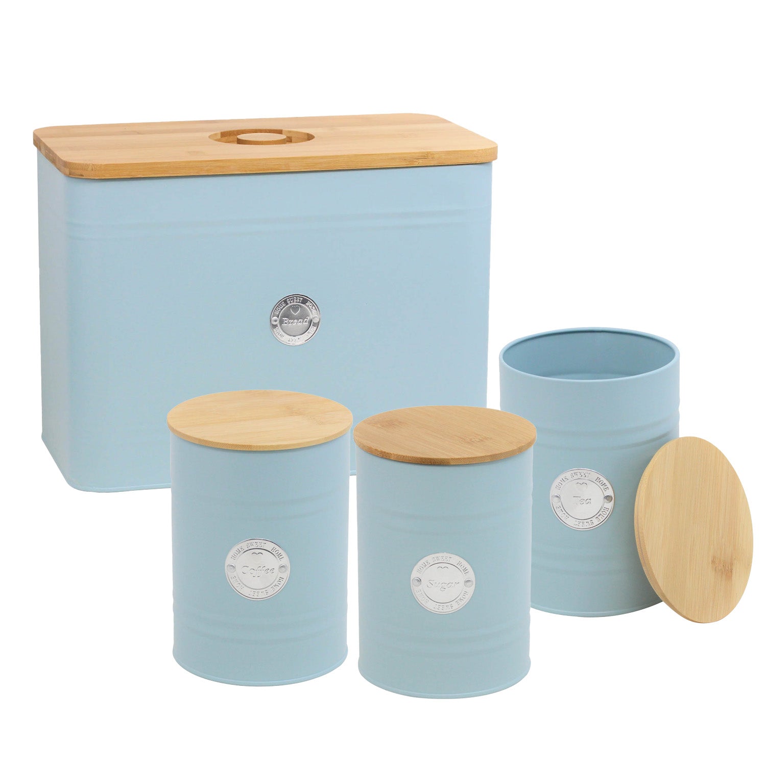 Set of 4 Blue Tea Coffee Sugar & Bread Canister Set