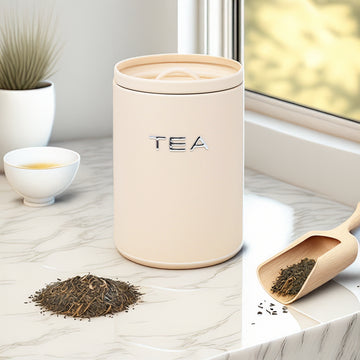 Cream Metal Tea Canister with Airtight Silicone Lid
