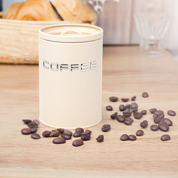 Cream Metal Coffee Canister with Airtight Silicone Lid
