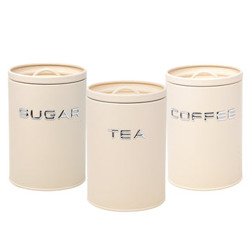 3Pcs Cream Metal Tea Coffee Sugar with Airtight Lid Kitchen Canister Set