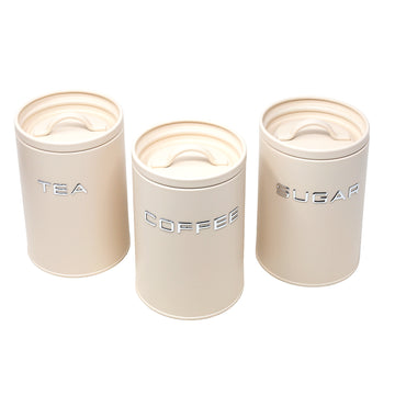 3Pcs Cream Metal Tea Coffee Sugar with Airtight Lid Kitchen Canister Set