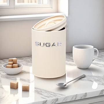 Cream Metal Sugar Canister with Airtight Silicone Lid