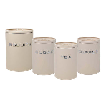 4Pcs Cream Metal Tea Coffee Sugar Biscuit Kitchen Canister Set
