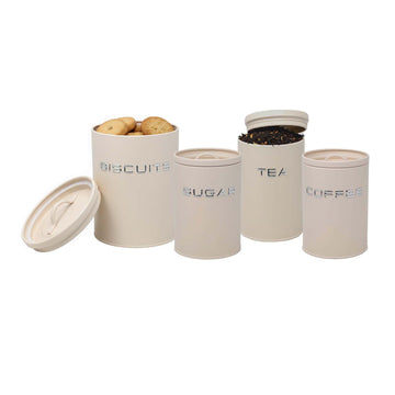4Pcs Cream Metal Tea Coffee Sugar Biscuit Kitchen Canister Set