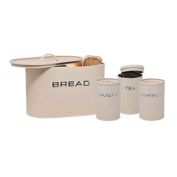 4Pcs Cream Metal Tea Coffee Sugar & Bread Bin Kitchen Canister Set