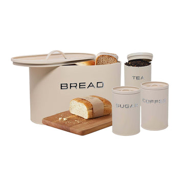 4Pcs Cream Metal Tea Coffee Sugar & Bread Bin Kitchen Canister Set