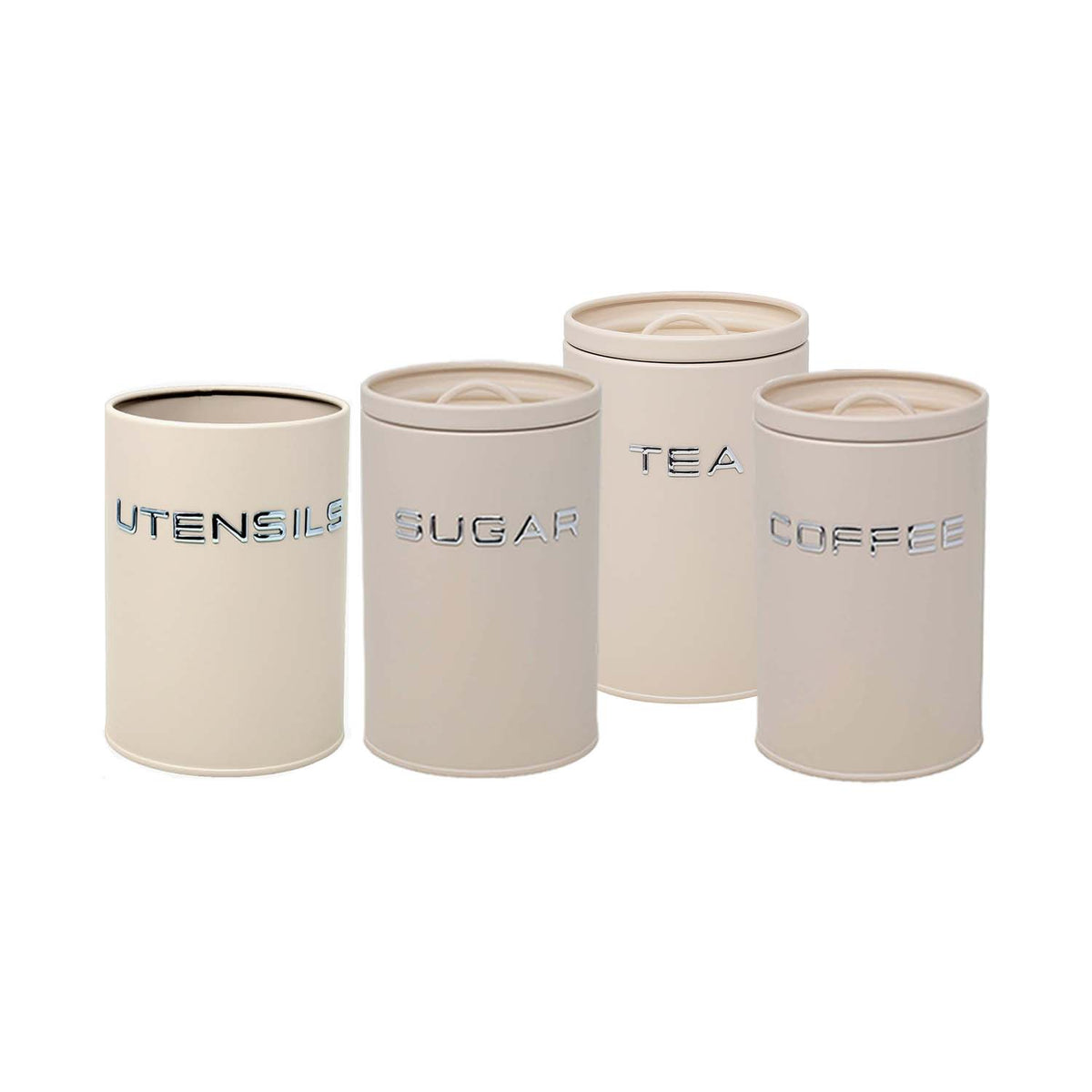 4Pcs Cream Metal Tea Coffee Sugar & Utensil Holder Kitchen Canister Set