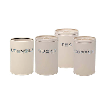 4Pcs Cream Metal Tea Coffee Sugar & Utensil Holder Kitchen Canister Set