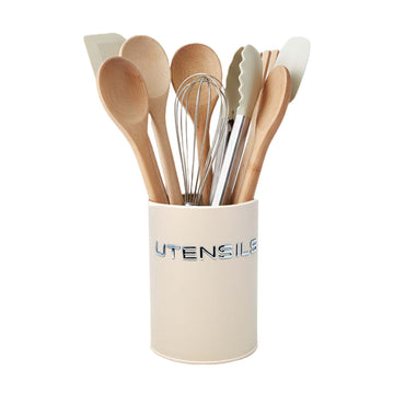Cream Metal Kitchen Utensil Holder
