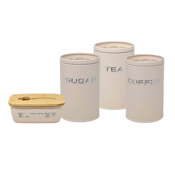 4Pcs Cream Metal Tea Coffee Sugar & Butter Dish Kitchen Canister Set