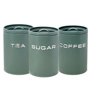 3Pcs Sage Green Metal Tea Coffee Sugar Kitchen Canister Set