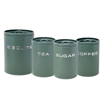 4Pccs Sage Green Metal Tea Coffee Sugar Biscuit Kitchen Canister Set