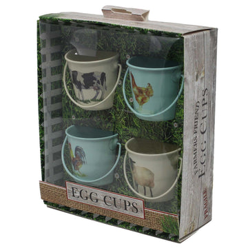 Set of 4 Metal Farm Friend Boiled Egg Cups Buckets