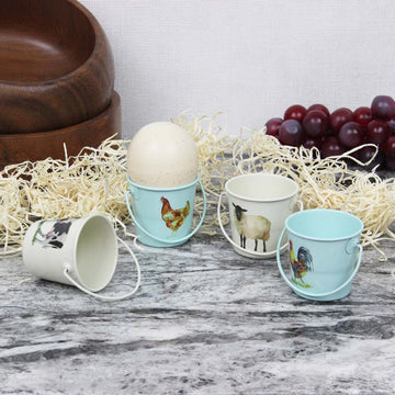 Set of 4 Metal Farm Friend Boiled Egg Cups Buckets