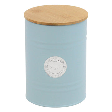 Blue Sugar Canister Vintage Tin Kitchen Food Storage