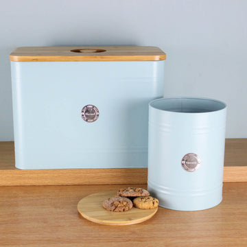 Set of 2 Blue Bread Bin & Biscuit Tin Kitchen Storage