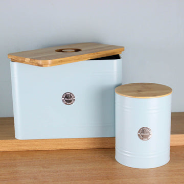 Set of 2 Blue Bread Bin & Biscuit Tin Kitchen Storage