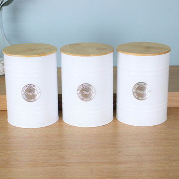 3Pc White Tea Coffee Sugar Storage Canister