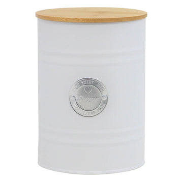 White Sugar Canister Vintage Tin Kitchen Food Storage
