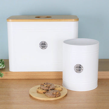Set of 2 White Bread Bin & Biscuit Tin Kitchen Storage