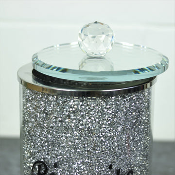 Mirror Crushed Crystal Diamond Jar w. Glass Lid