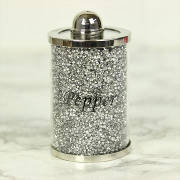 Silver Glass Crushed Diamond Crystal Salt & Pepper Shaker Set