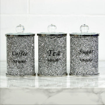 Mirror Crushed Crystal Diamond Jars Storage Set With Glass Lid