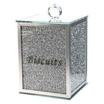 Mirrored Glass Square Biscuits Jar Food Storage Glitter