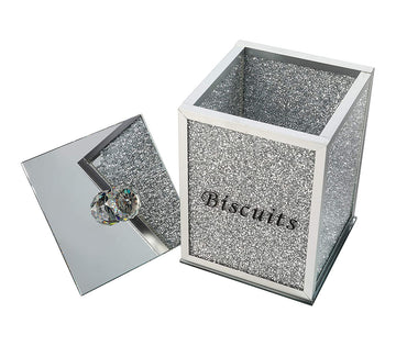 Mirrored Glass Square Biscuits Jar Food Storage Glitter