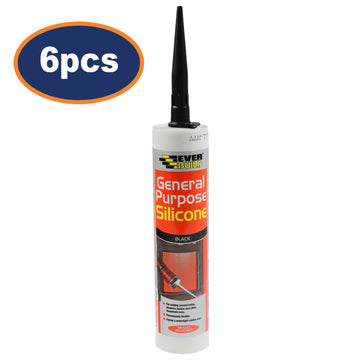 6pcs Everbuild 280ml Black General Purpose Waterproof Silicone Sealant