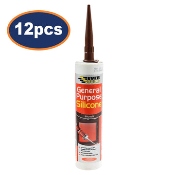 12pcs Everbuild 280ml Brown General Purpose Waterproof Silicone Sealant