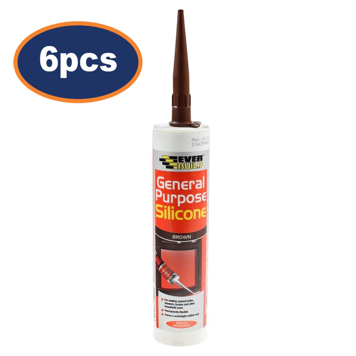 6pcs Everbuild 280ml Brown General Purpose Waterproof Silicone Sealant