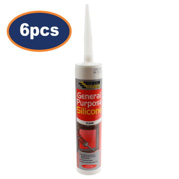 6pcs Everbuild 280ml Clear General Purpose Waterproof Silicone Sealant