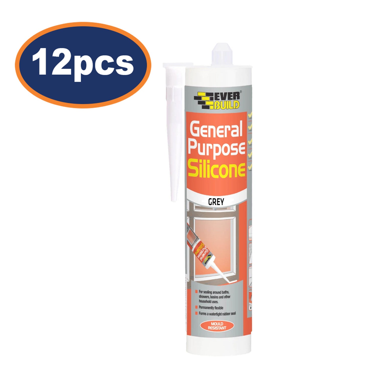 12pcs Everbuild 280ml Grey General Purpose Waterproof Silicone Sealant